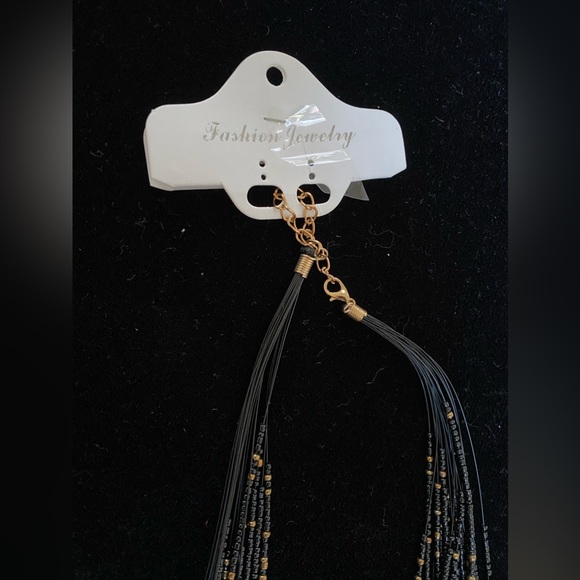 Multi Strand Necklace Black Gold Rice Beads - Picture 3 of 3